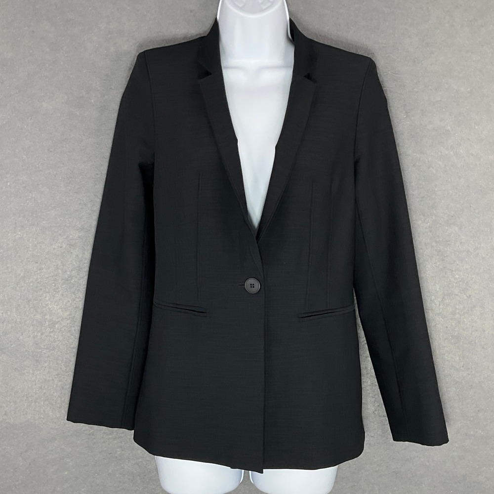 Topshop Black Blazer One‎ Button Career Office Jacket US 2 Academia Preppy